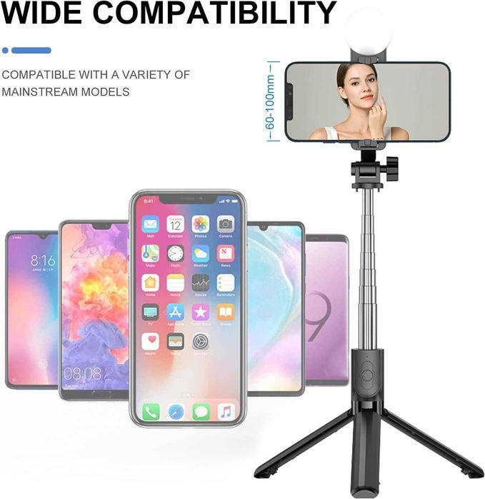 GRIFEMA GB1003-1 Selfie Stick Bluetooth Statyw lampa LED 110cm 4w1