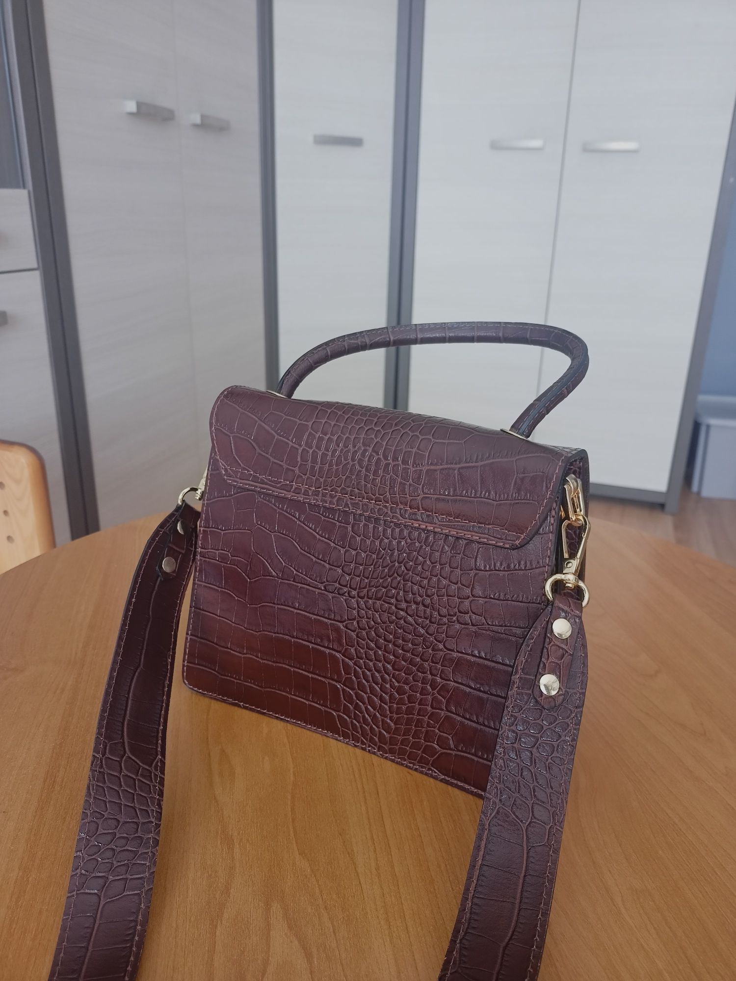 Torebka RYŁKO skórzana, skóra damska elegancka, brąz
