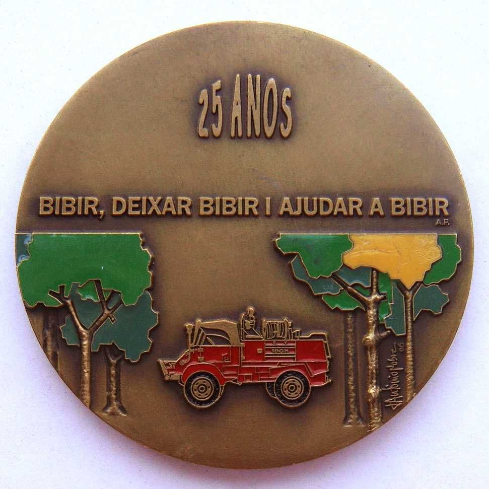 Medalha em Bronze e Esmalte Bombeiros Voluntários Fogo Floresta