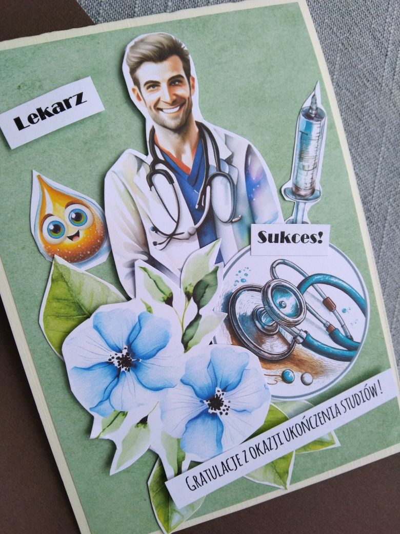 Kartka z okazji ukończenia studiów medycznych. Na absolutorium