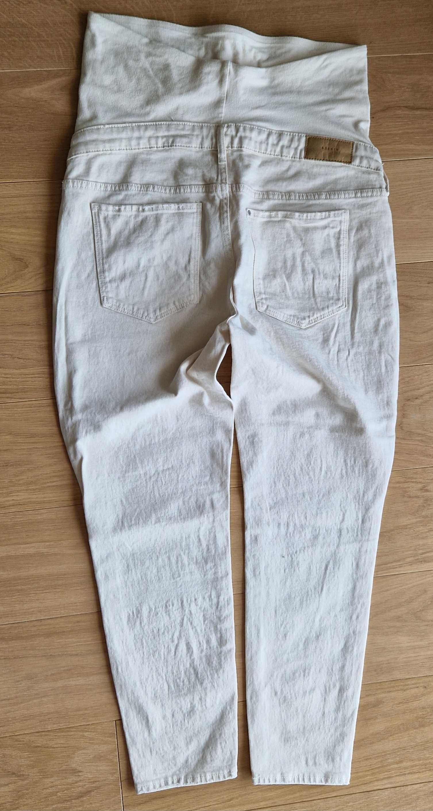 Białe jeansowe spodnie ciążowe, kupione w H&M, rozm.L, stan bdb
