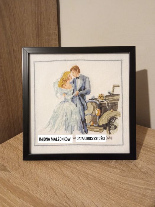 Ślub pamiątka ślubna haft krzyżykowy rękodzieło prezent z okazji ślubu