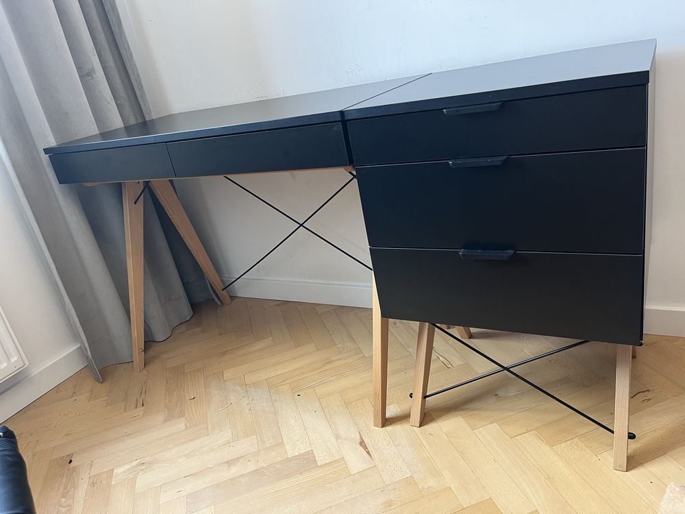 Biurko MINKO basic + kontener MINKO black buk czarne stan ikealny