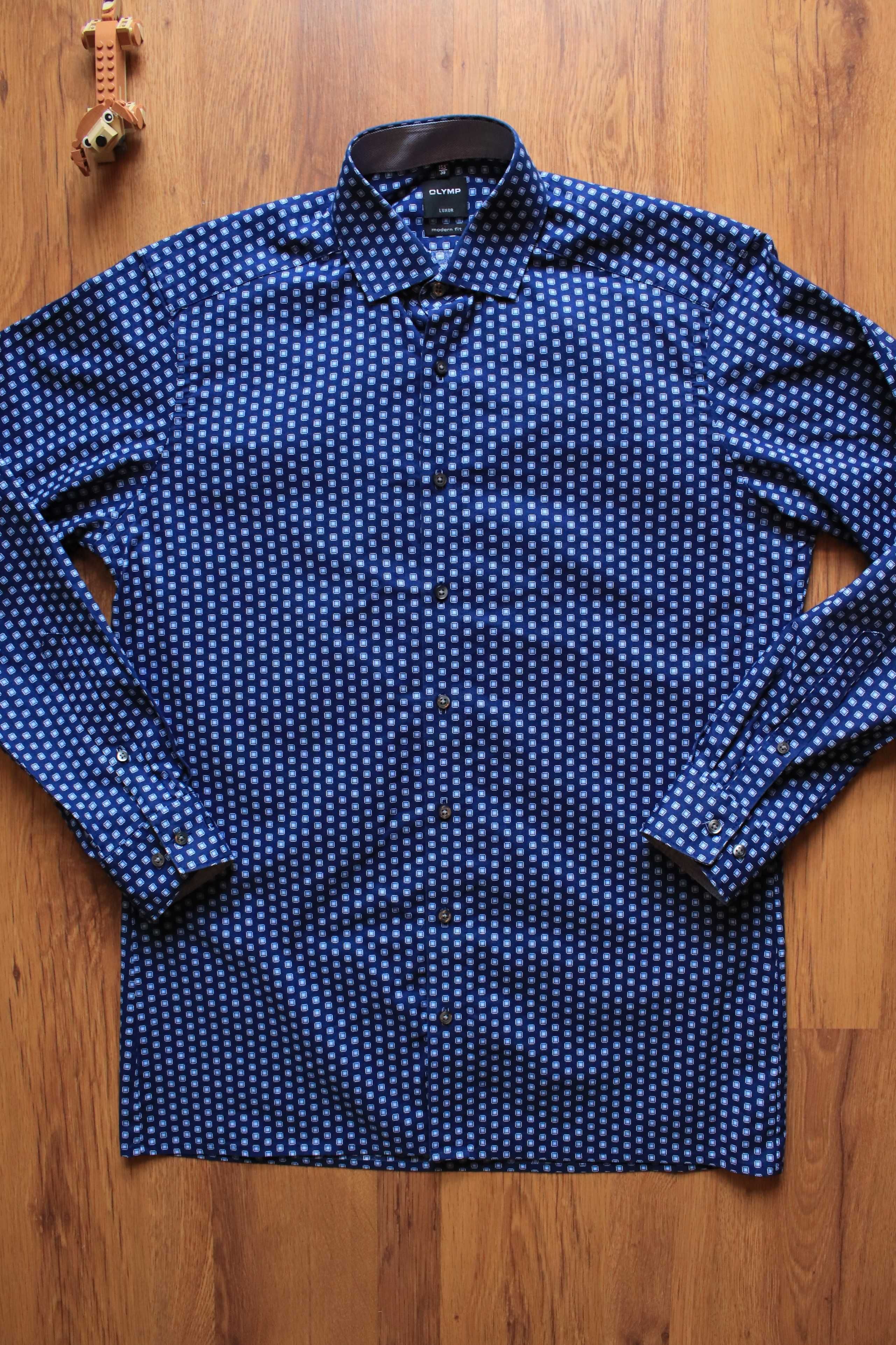 Koszula Olymp r.39 niebieska wzór dł. rękaw bawełna męska modern fit