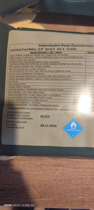 Indywidualna racja żywnościowa, jedzenie wojskowe