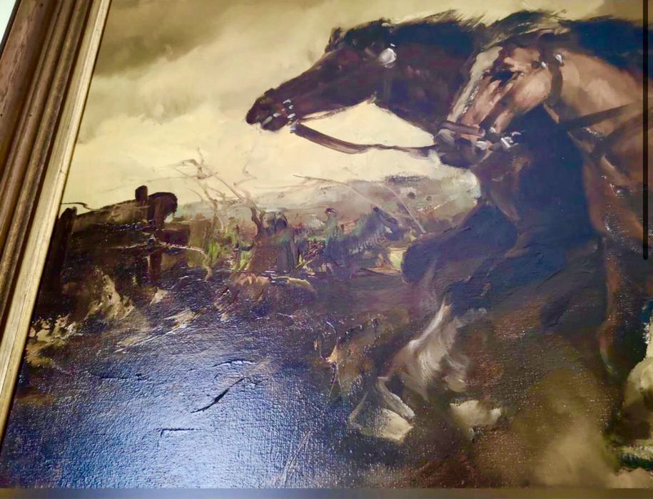 Obraz olejny „konie uciekajace z pozaru” Gerhard Dickmeis rzadkość!
