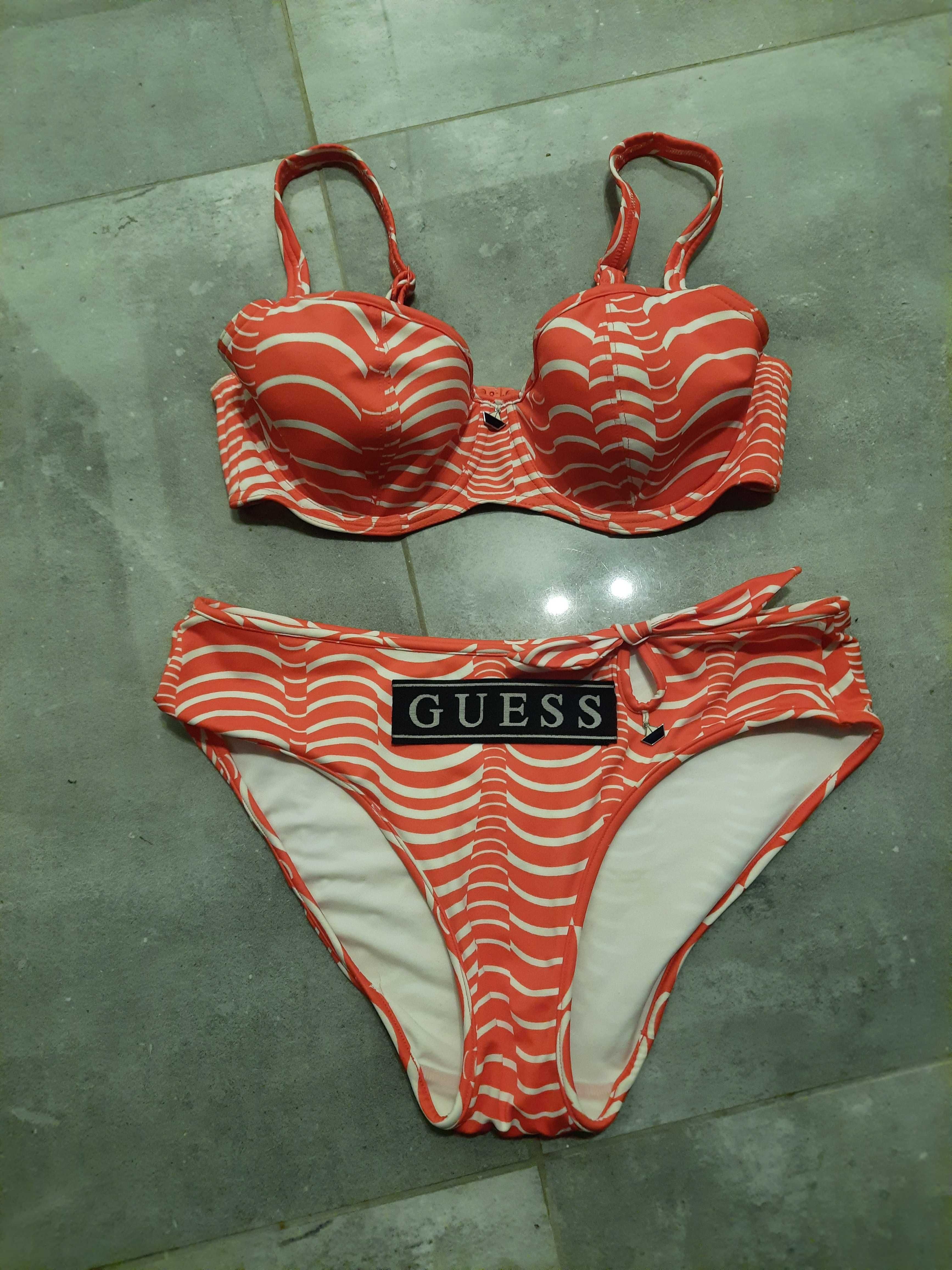 kostium kąpielowy guess dwuczęściowy stroj czerwony pasy 75d 75 d 40 L