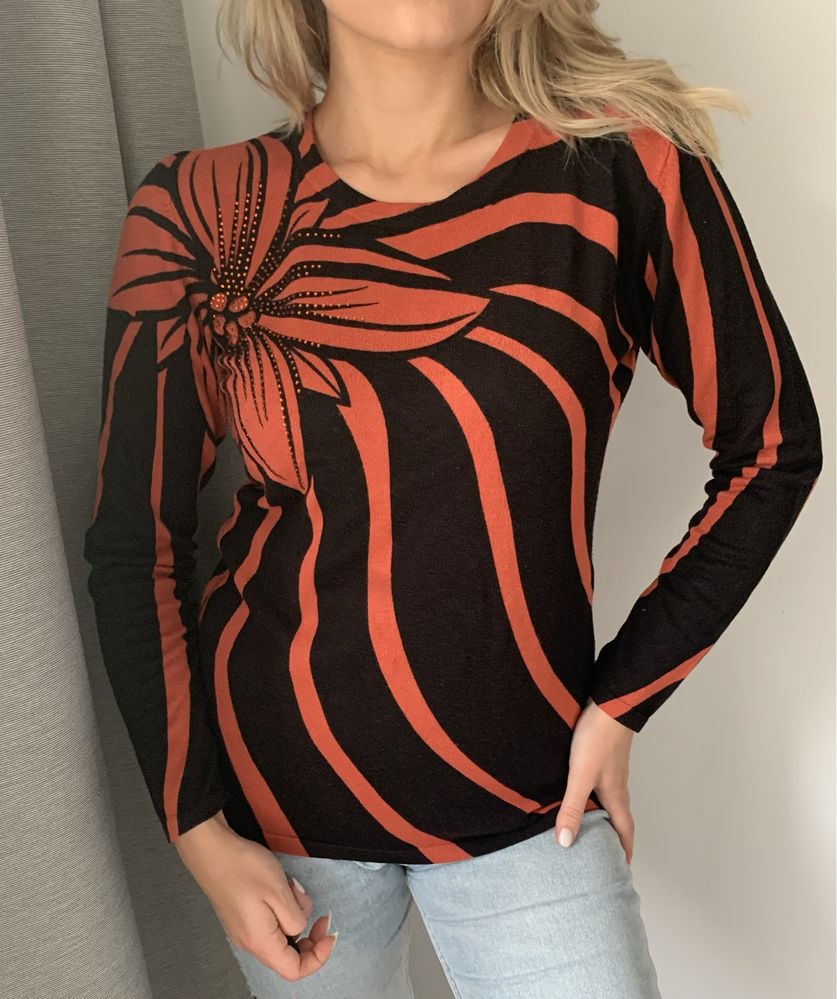 Sweterek bluzka z długim rękawem Mitzy Vintage retro M/L