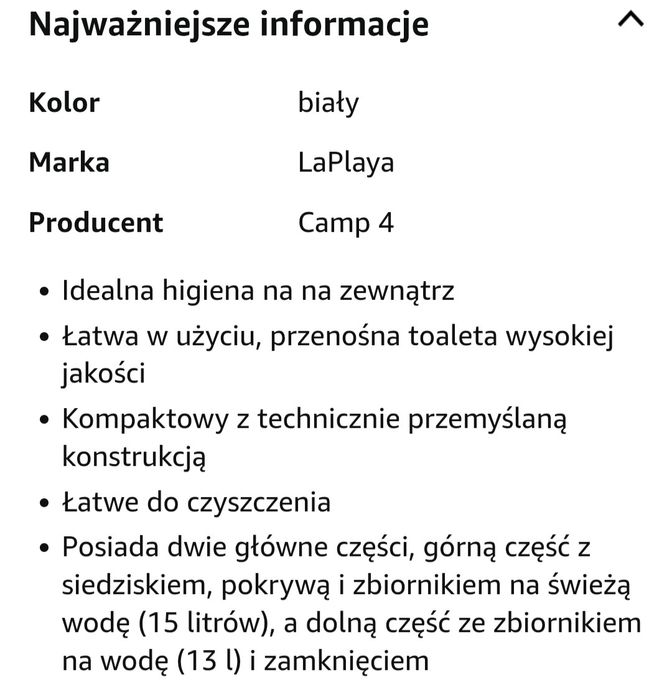 Toaleta turystyczna przenośna kempingowa La Playa NOWA