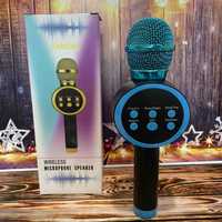 Микрофон с встроенной колонкой Bluetooth для Караоке Wster V11 голубой