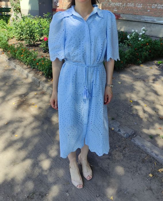 Сукня плаття платье з прошви міді голубе