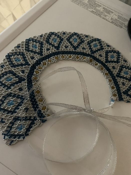 Силянка намисто бісер кольє етно украінське народне 43 см синє та кори