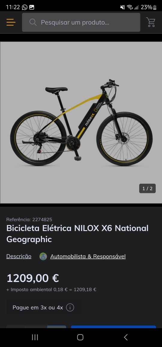 Bicicleta eléctrica BTT roda 27,5