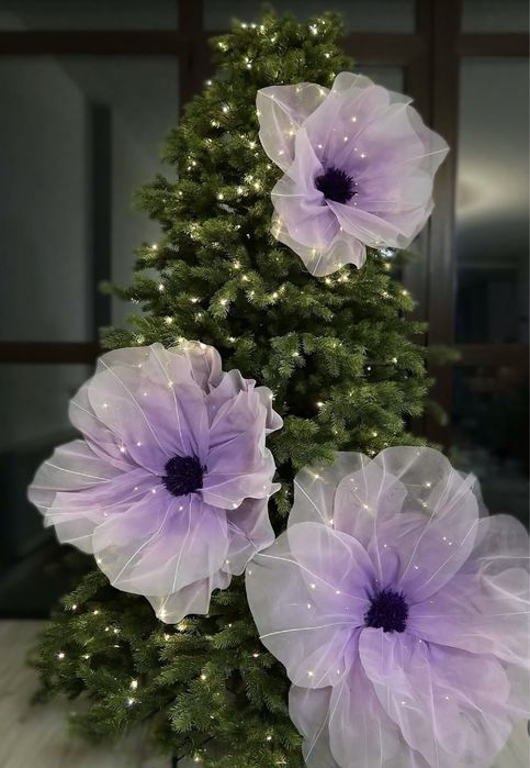 Квіти на ялинку. Квіти з органзи. Квіти з тканини