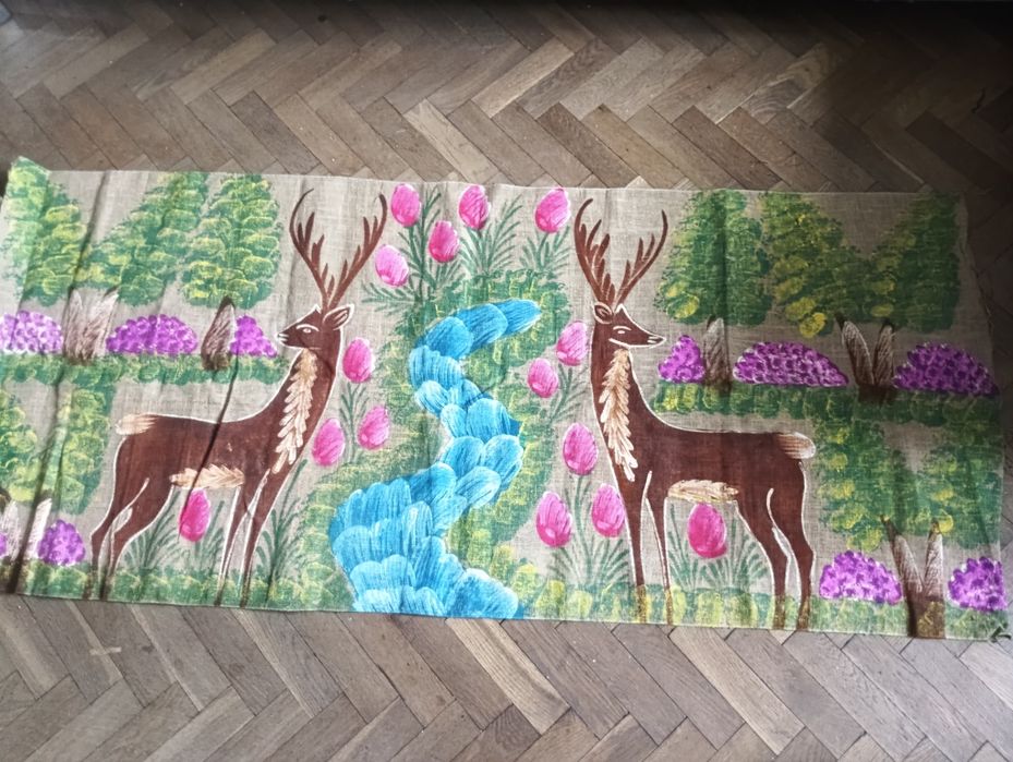 Obraz handmade PRL lata 60  makatka malowany  na lnie