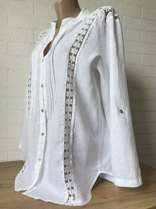 Белая льняная блузка. Льняная рубашка. Біла лляна блузка, рубашка.