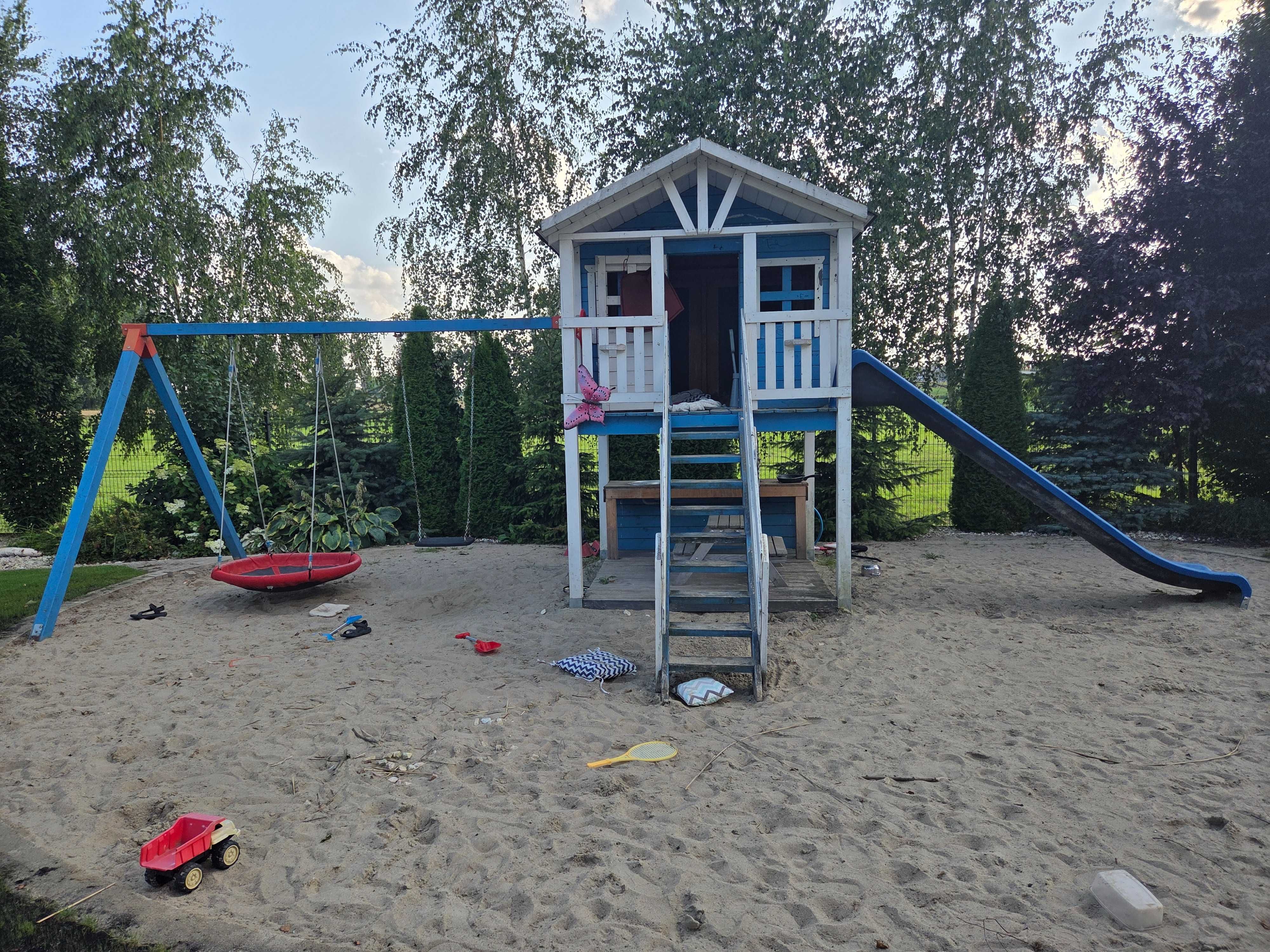 Domek ogrodowy dla dzieci! taras, zjeżdżalnia, podest z kuchnią błotną