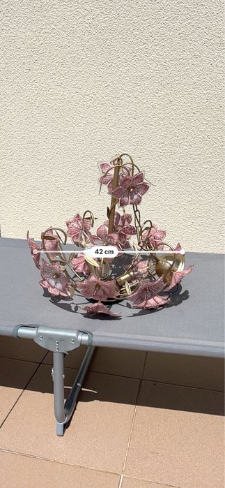 Candeeiro de teto Murano anos 70 - Flores rosa e dourado