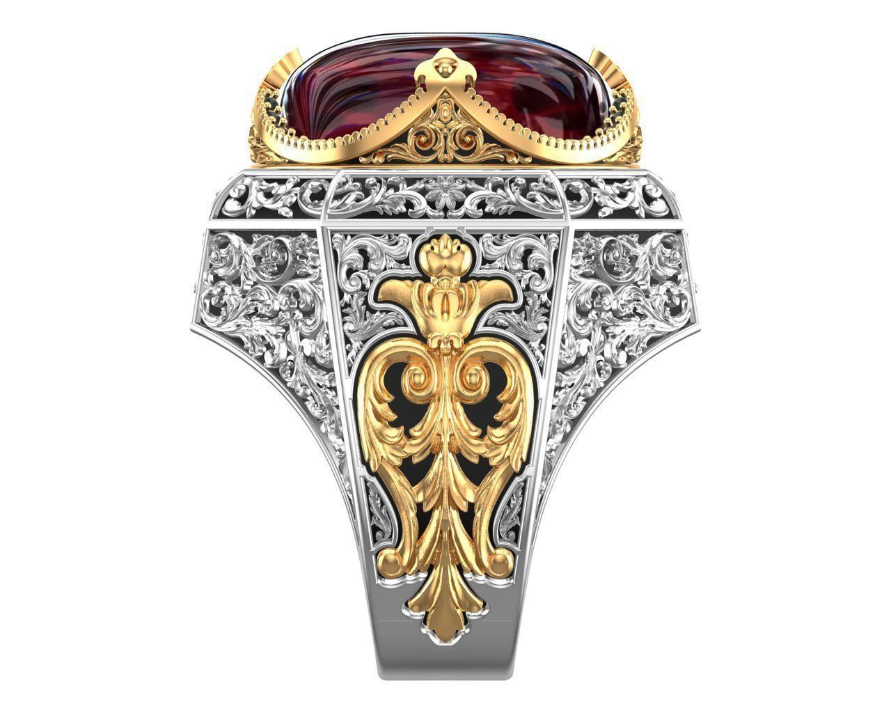 Sygnet duży złoty królewski z rubinem próba 585 30g z diamentami