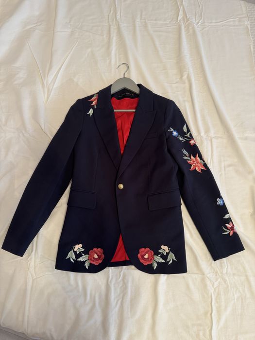 Піджак жіночий вишитий акцентний темно-синій zara розмір s