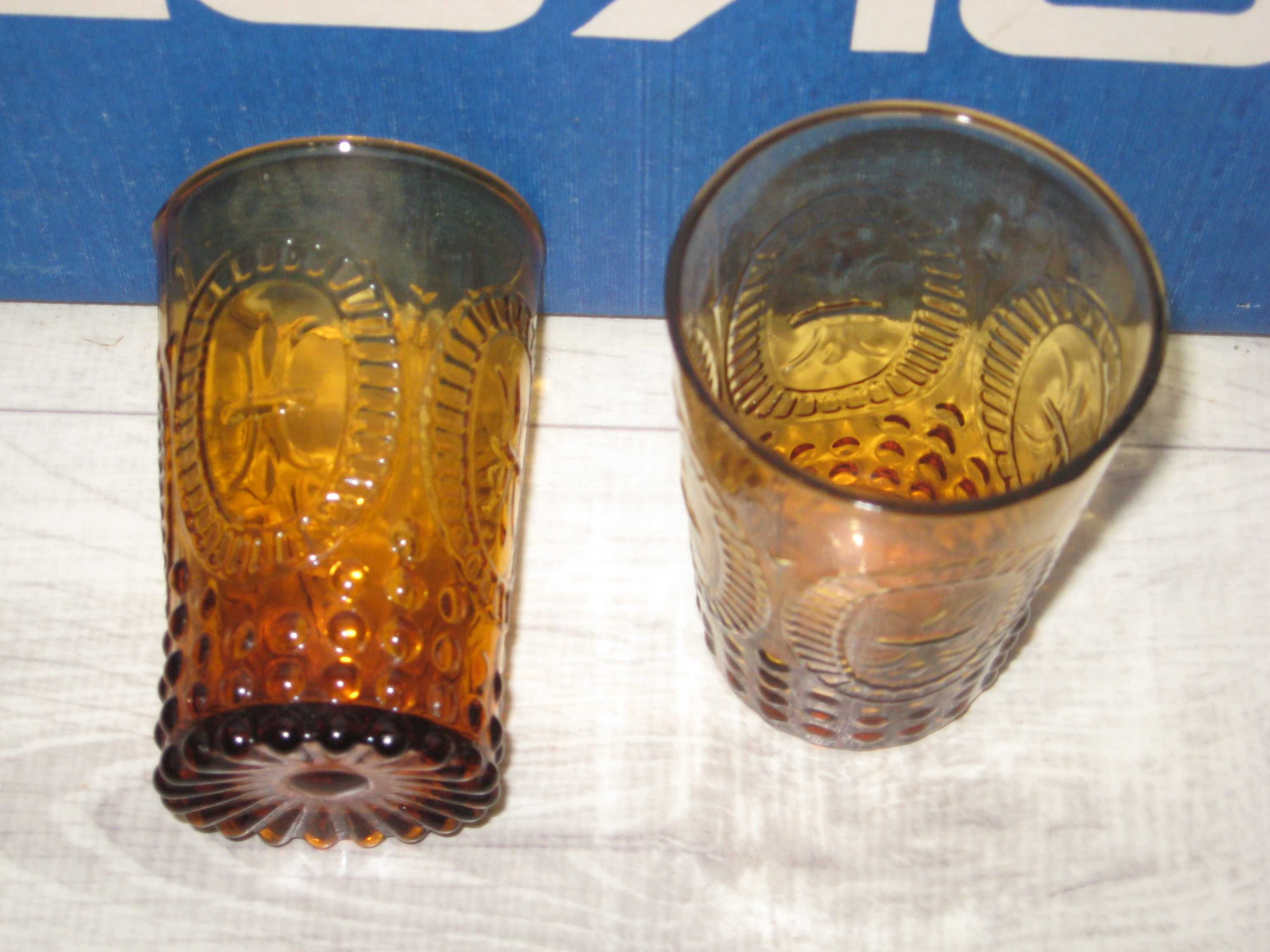 Szklanka szklana dwie sztuki x2 szklanki retro vintage pomarańczowe