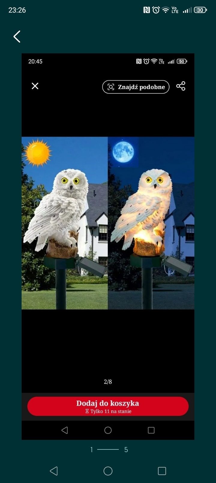 Lampion LED solarny sowa.