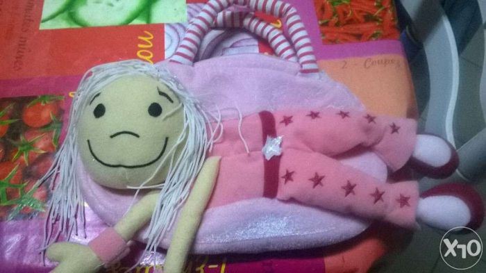 Mala criança boneca cor rosa