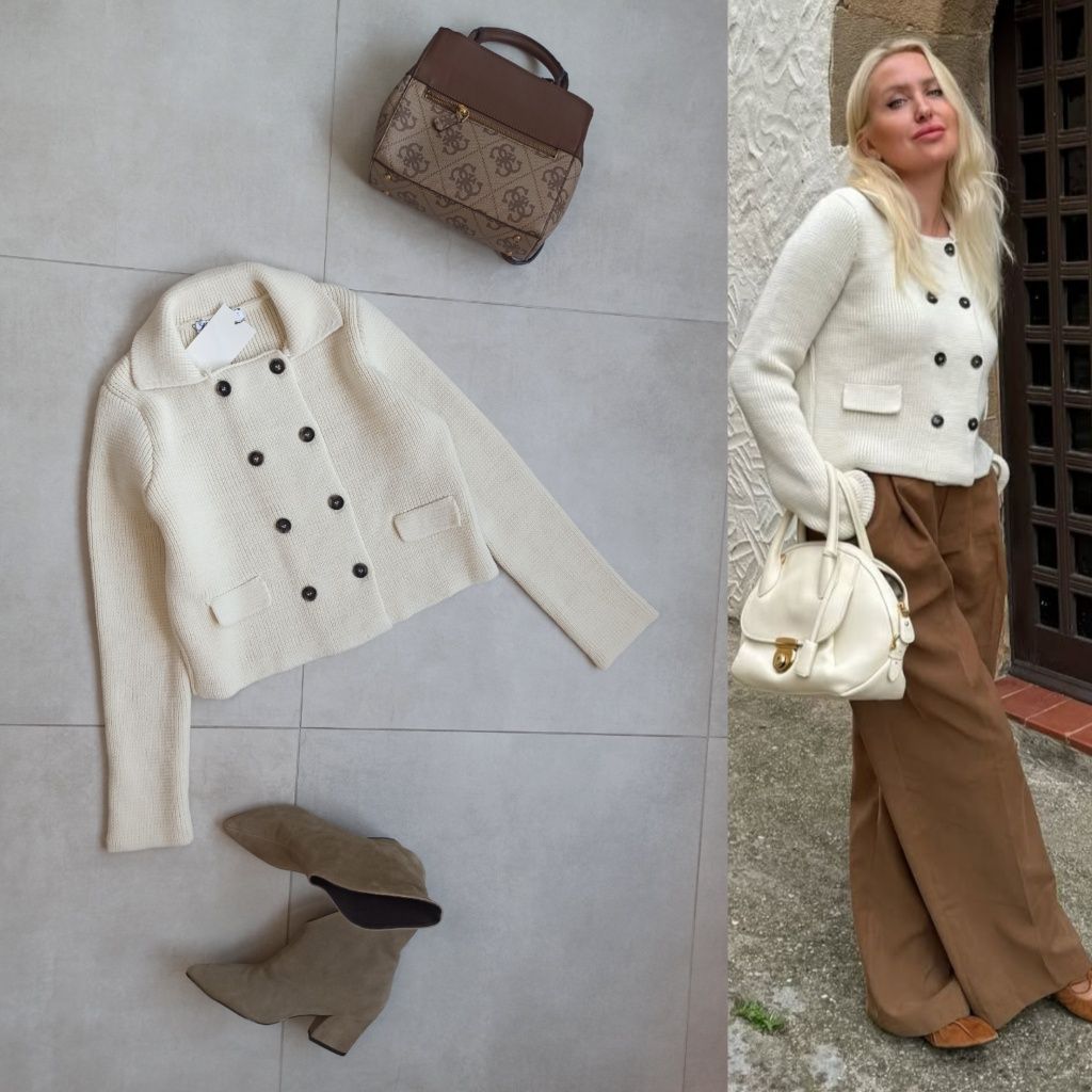 Zara sweter kardigan kremowy dwurzędowy s 36