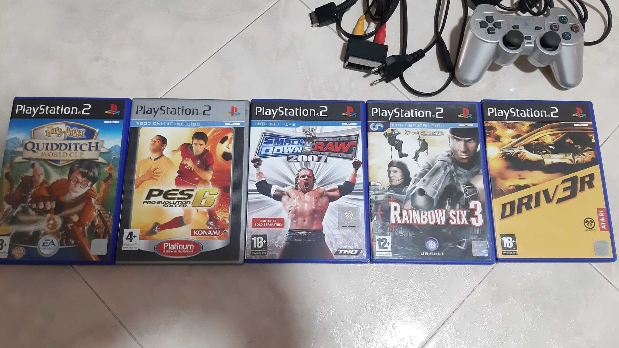 PS2 com 1 Comando Sony + 5 Jogos - Negociável