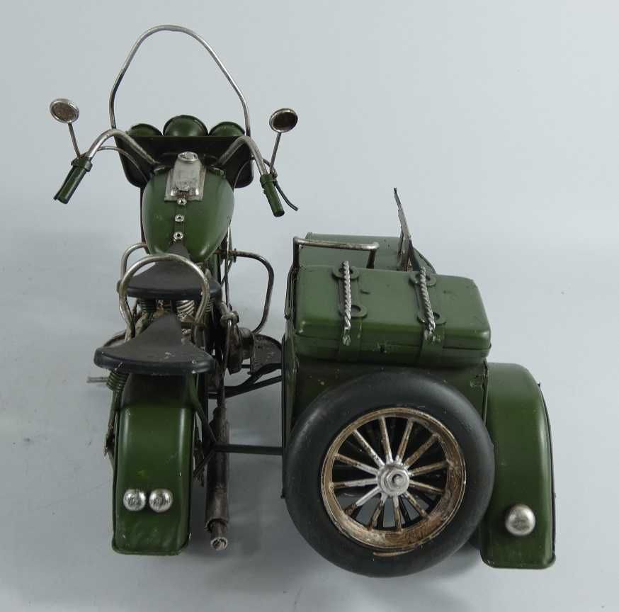 Wojskowy Metalowy MOTOCYKL z koszem zielony karabin RETRO pojazd motor