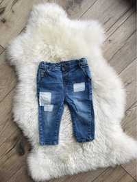 Jeansy spodnie naszywki rurki regulowane w pasie chłopięce 80