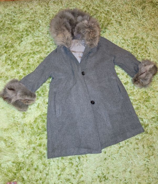 Płaszcz wełniany zimowy Gardeur z lisem XL