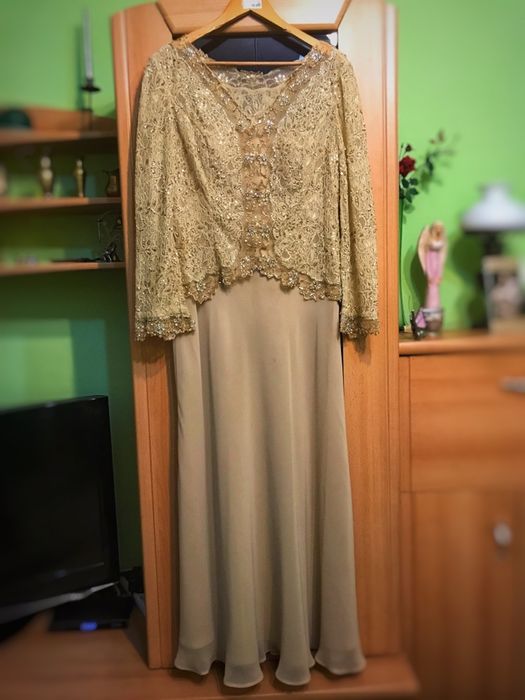 Długa sukienka karnawał, sylwester, studniówka, wesele - beżowa.