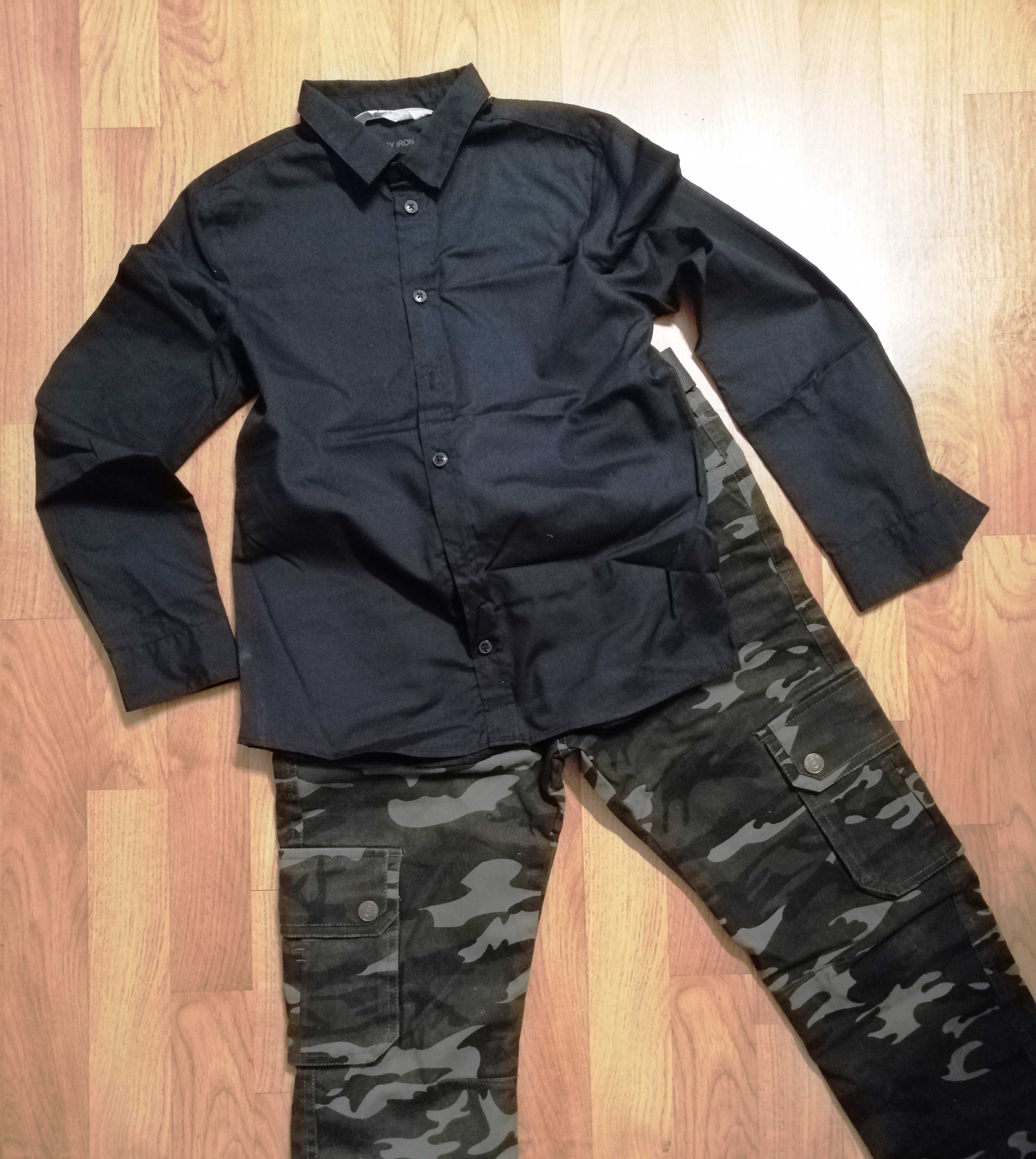 Modny chłopięcy komplet spodnie + koszula H&M + pasek rozm. 146, nowe
