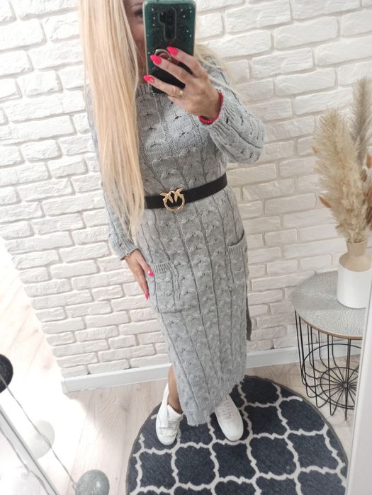 Szara sukienka sweterkowa rozmiar uniwersalny