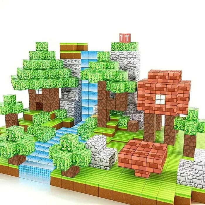Магнітний конструктор Minecraft 100 шт кубики   ліс та водоспад