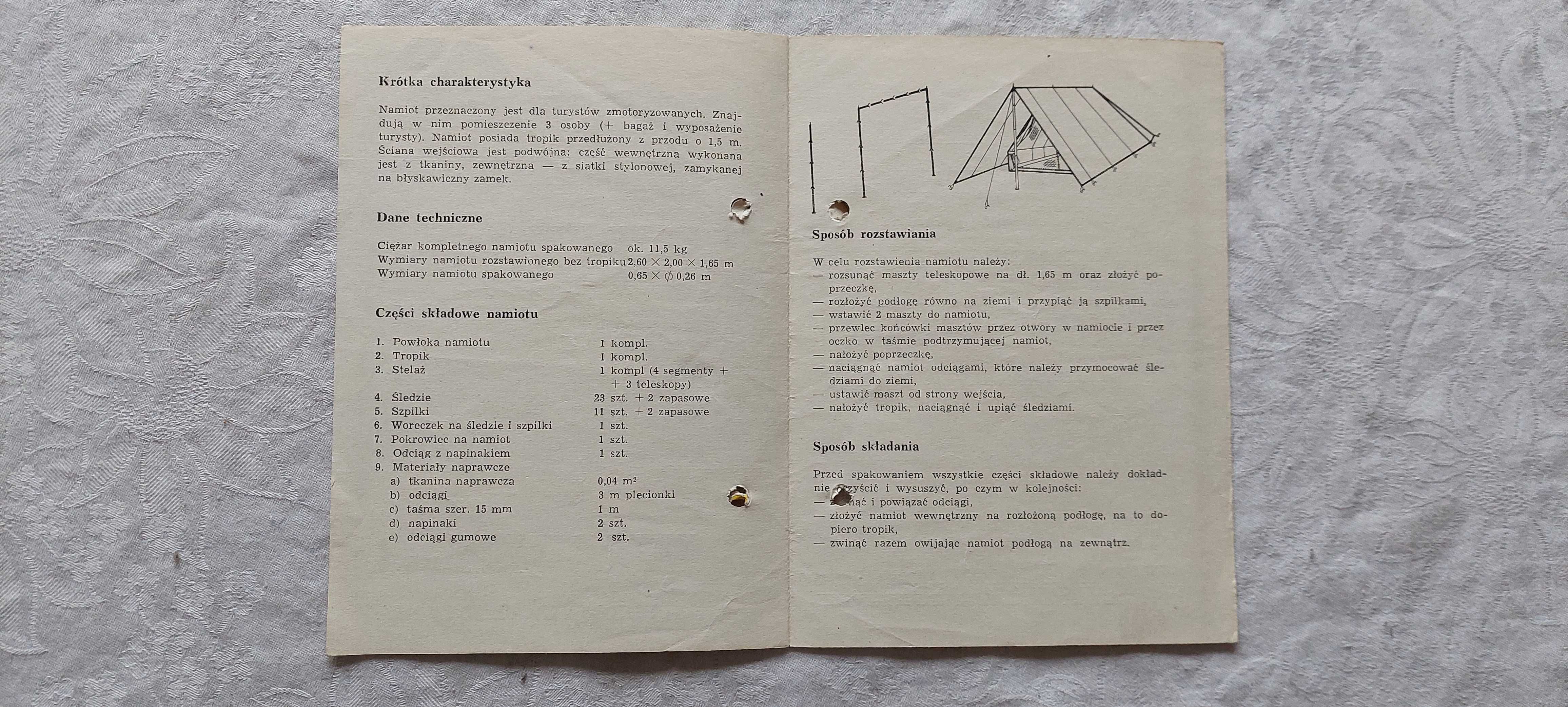 Instrukcja obsługi namiotu Wawel 3 (1969 r.)