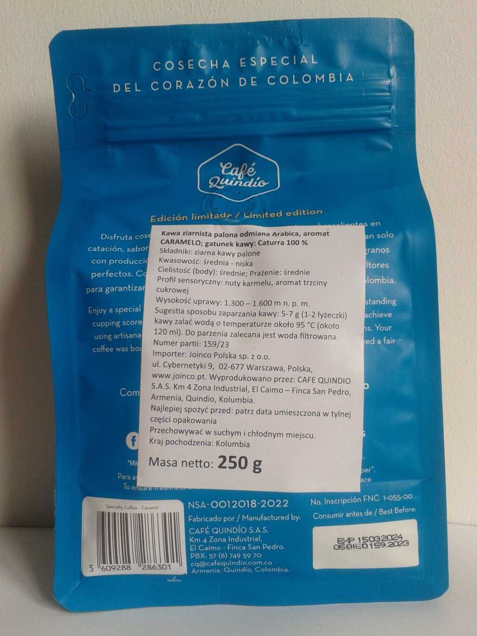 Cafe Quindio Kawa ziarnista z Kolumbii 250g KARMEL/ CZEKOLADA / JAGODA