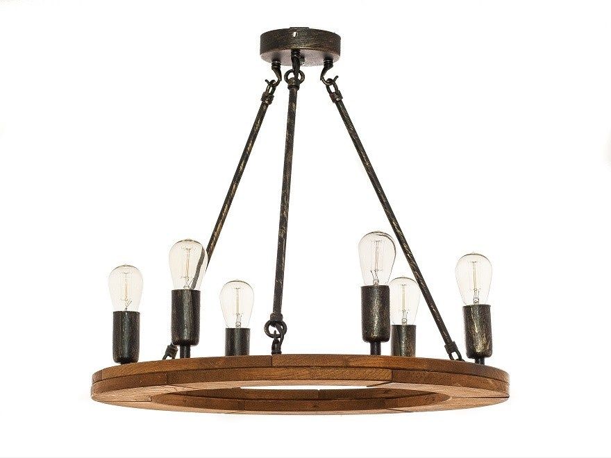 Żyrandol Rustykalny Koło 50cm lampa drewniana fazowana