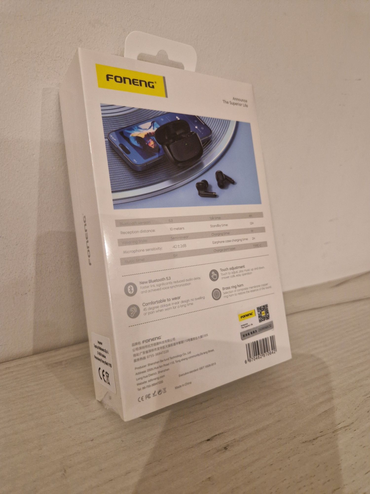 Foneng Słuchawki Bluetooth TWS BL152 ANC+ENC redukcja szumów czarne