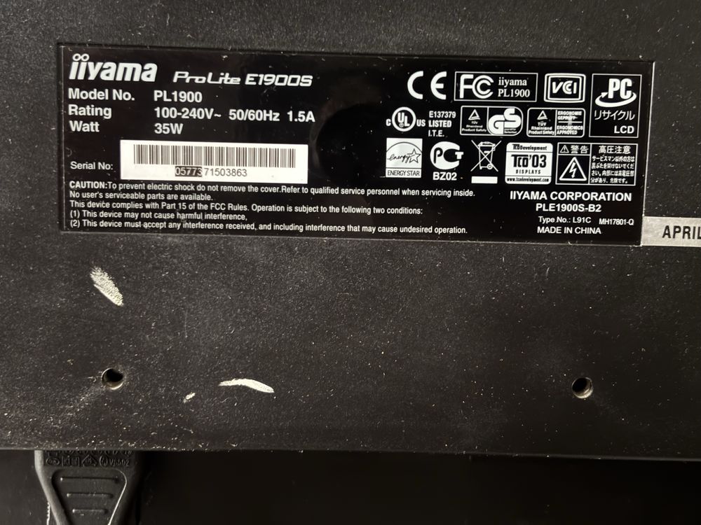 Monitor iiyama prolite e1900s działa