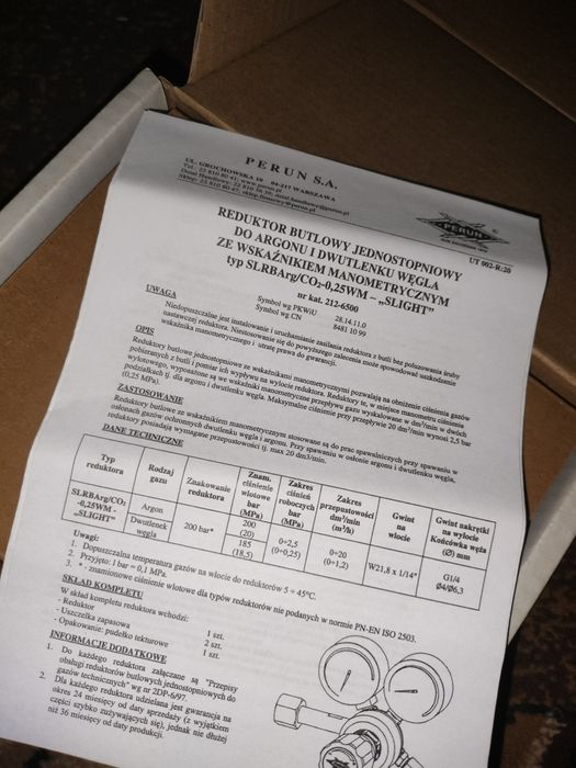 Reduktor butlowy jednost. Do argonu i CO2