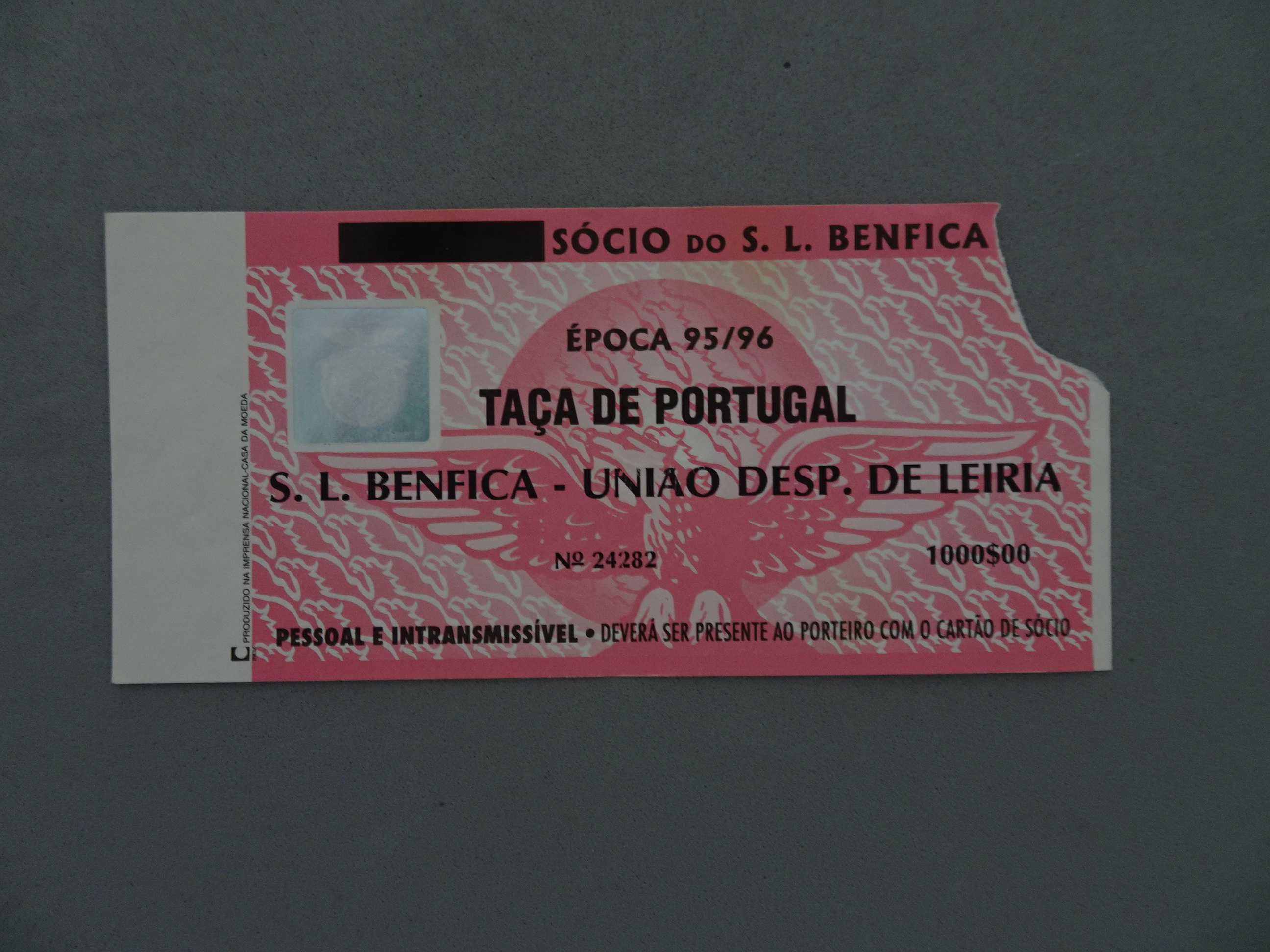 Bilhete de futebol Benfica União Leiria Taça de Portugal 95/96
