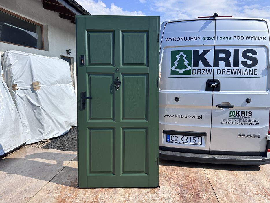 Drzwi drewniane wewnątrzklatkowe zielone Cała Polska klatkowe