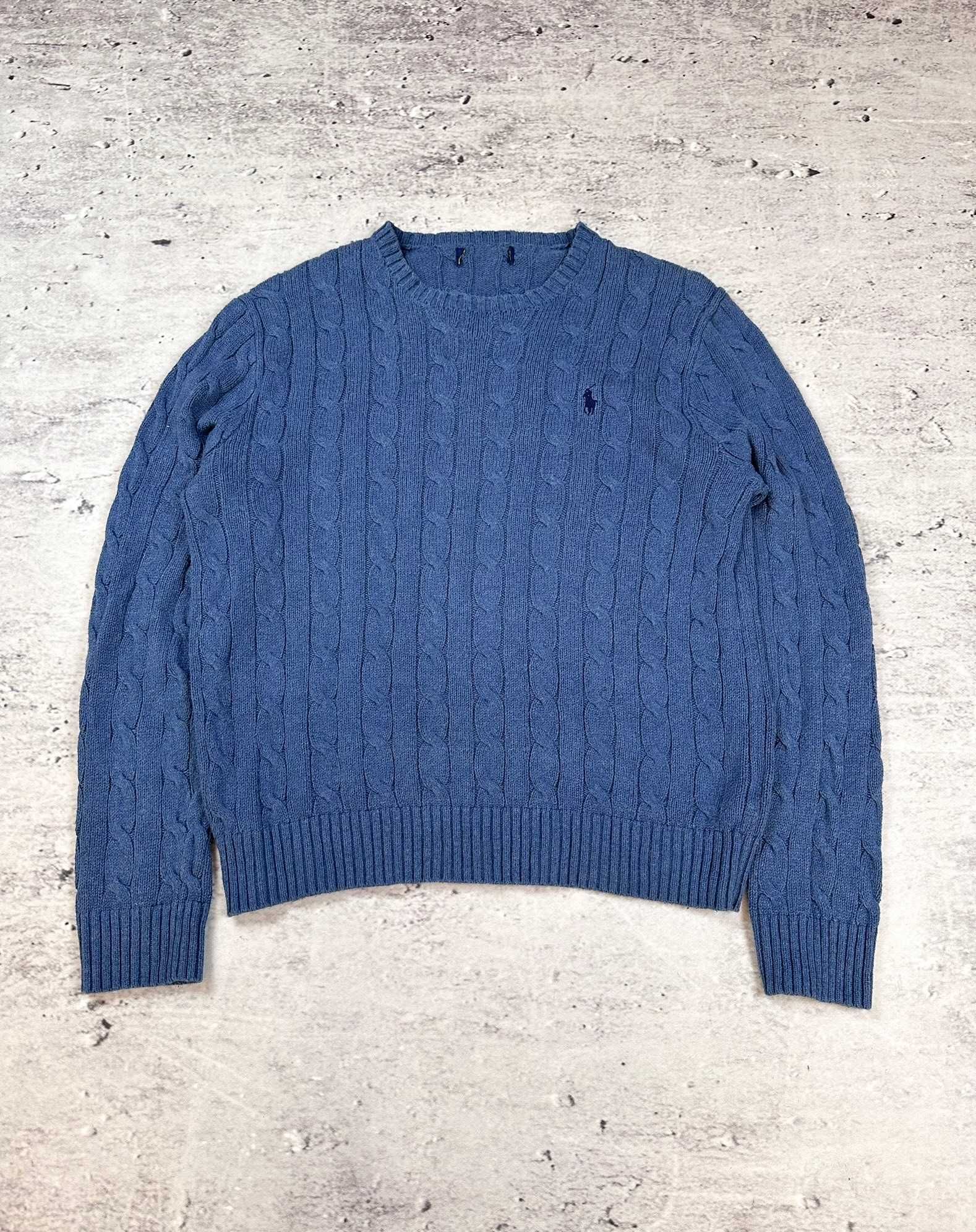 Sweter Ralph Lauren warkocz niebieski męski polo r. S