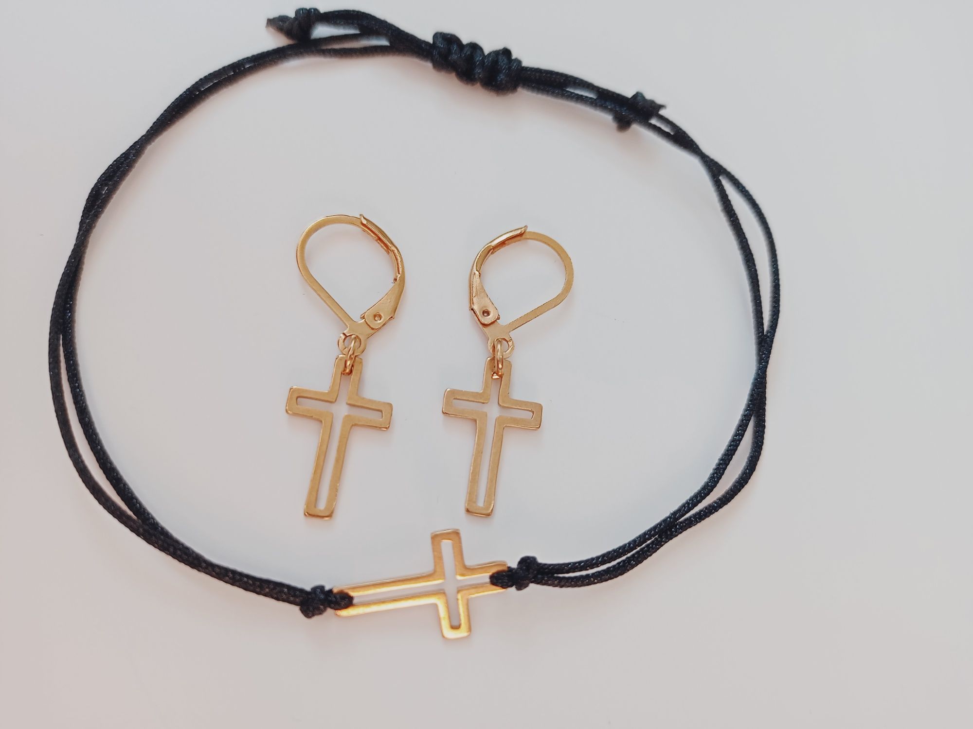 Kolczyki krzyż krzyże + bransoletka komplet prezent