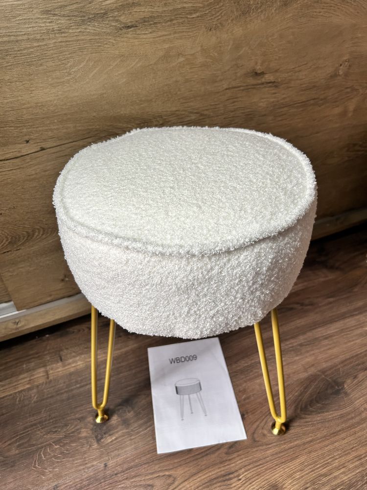 Pufa mała taboret baranek biała - złota Teddy