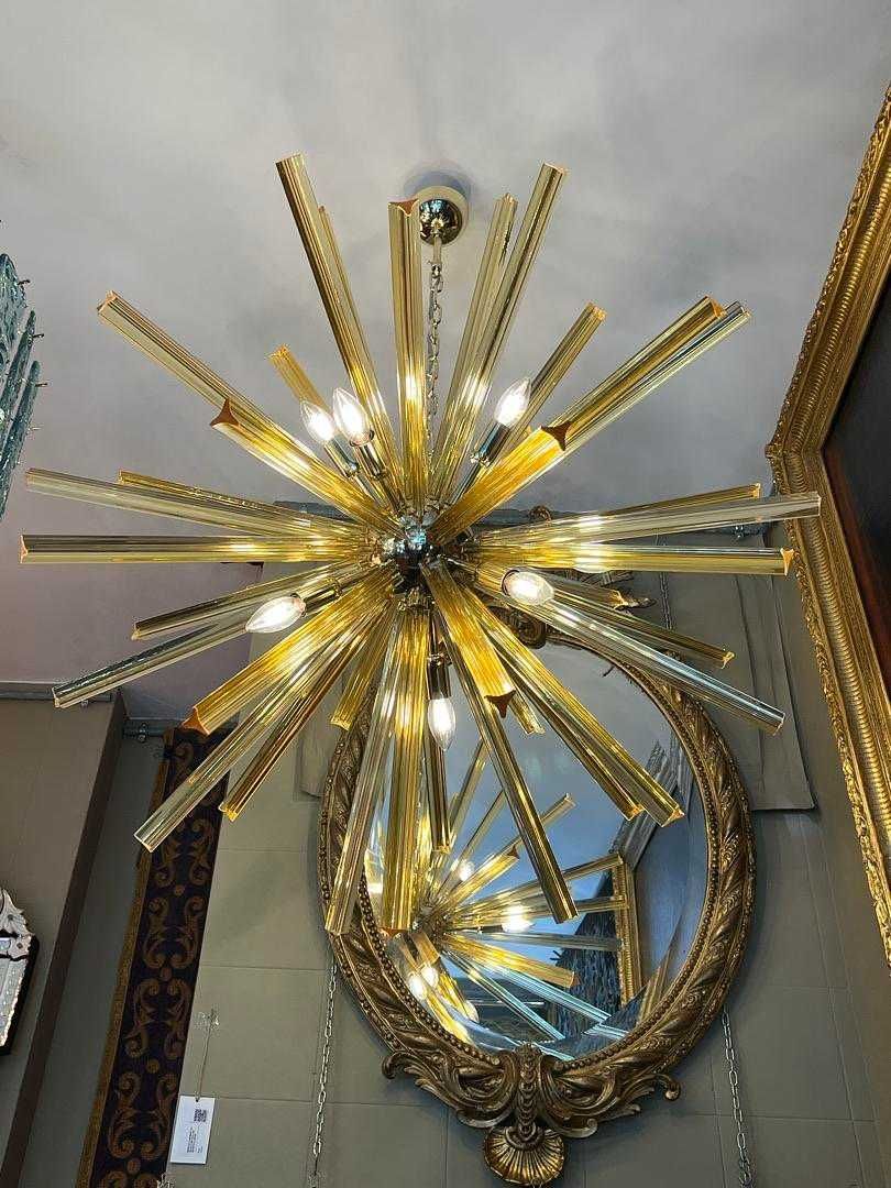 Lustre Sputnik 9 Lumes, 31 Barras Vidro Amarelo Estrutura Metal SÉC.XX