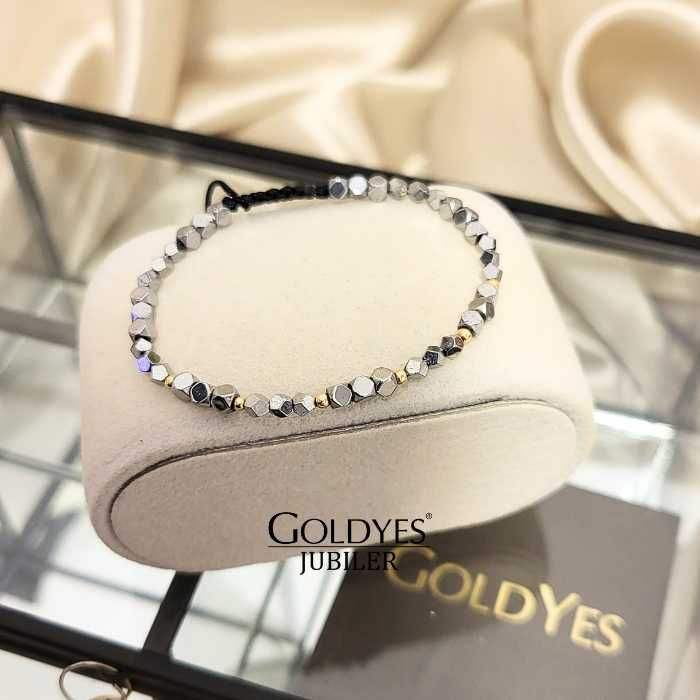 złota bransoletka na czarnym sznureczku próba złota 585 ZŁOTE KULKI