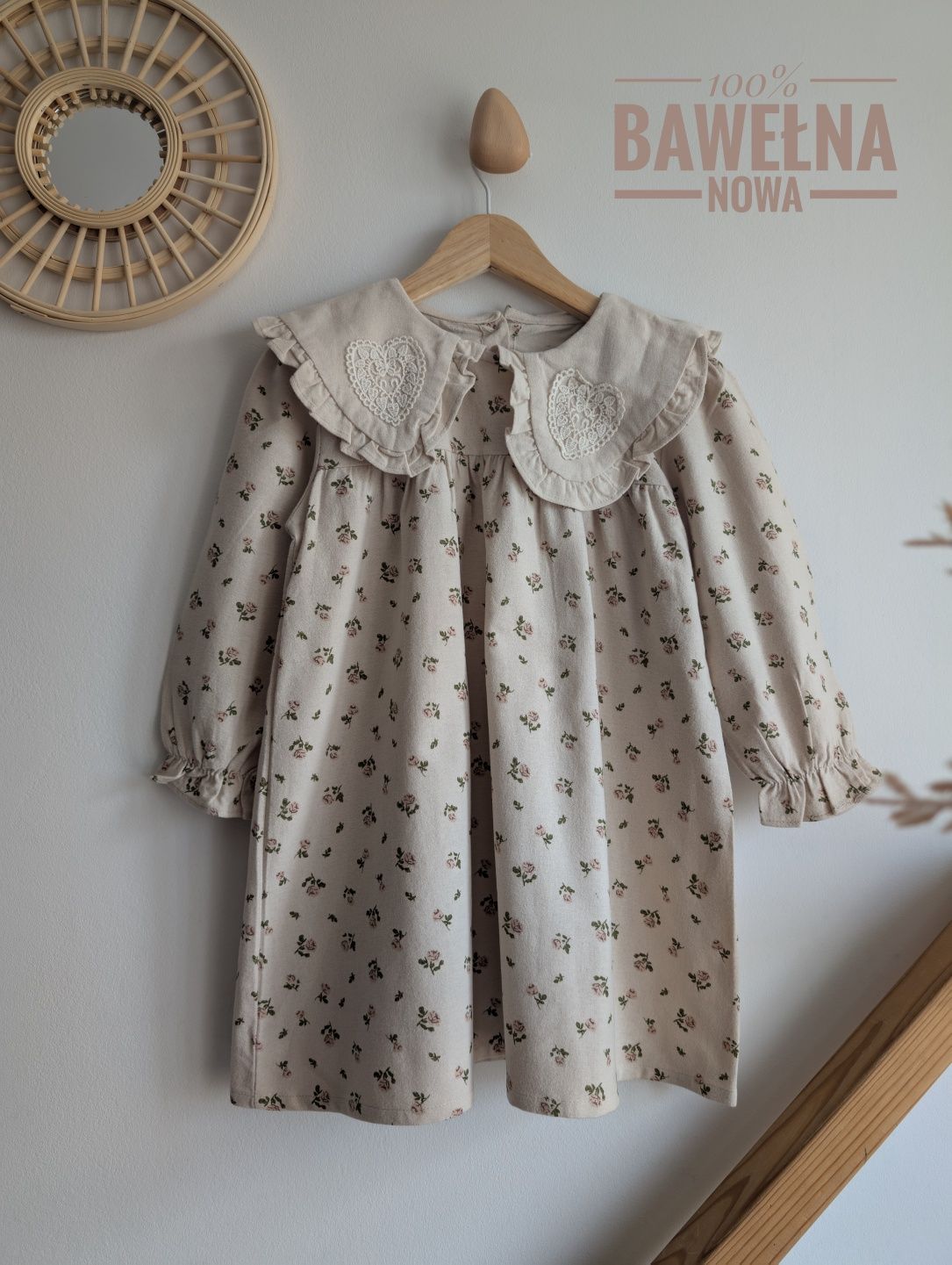 Piękna sukienka 110 vintage retro z kołnierzykiem urodziny sesja